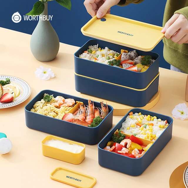 1400ML Compartment Lunch Box Plastic Double Layer Meal Prep Container  Portable Lunch Containers With Utensil Reusable for Office - AliExpress