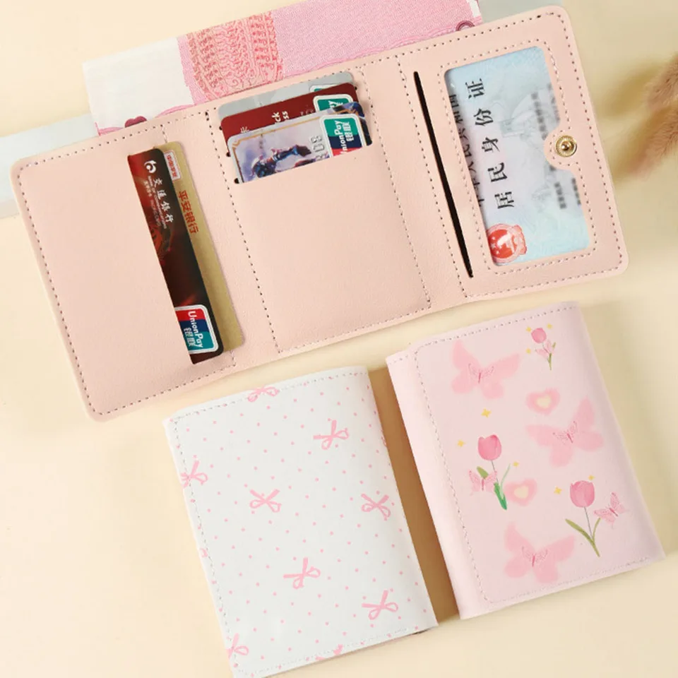 BIAOTIE Coquette Bow Wallet For Women, Small Slim Trifold Womens Wallet With Key Chain Cute Aesthetic Card Holder ID Window For Girl ( Pink - View #8