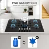 36" 5 Burner Gas Cooktop Built-in Stove Top Tempered Glass Panel NG/LPG Auto Ignition Hob Universal Nozzle Stainless Steel 3