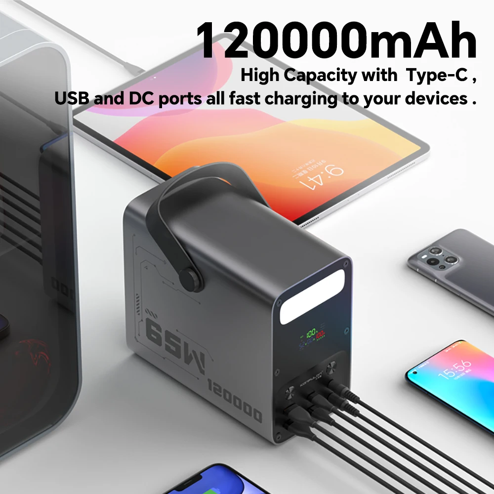 KONFULON 12000mAh 보조 배터리 PD 65W 고속 충전 대용량 휴대용 충전기 파워 스테이션 배터리 DC 36W 보조 배터리 팩