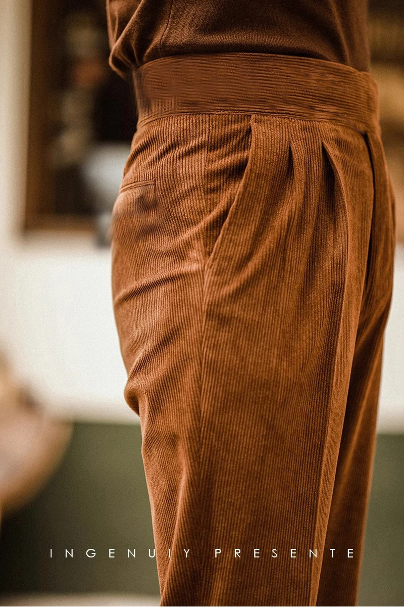 Corduroy Slim fit men pants Solid color Tall autumn winter suit