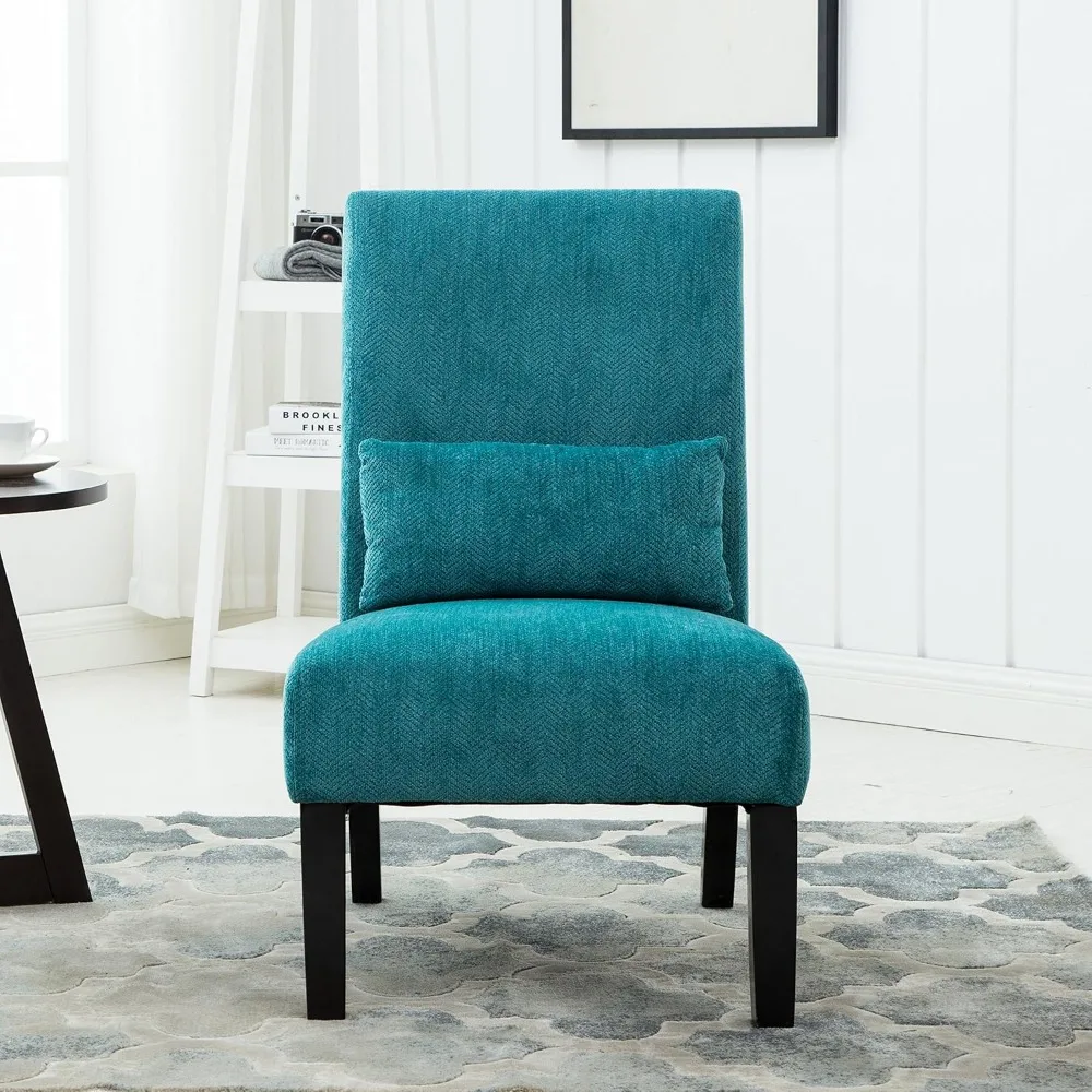 Pisano Teal Blue Fabric Armless Contemporary Accent Chair with Kidney Pillow 3