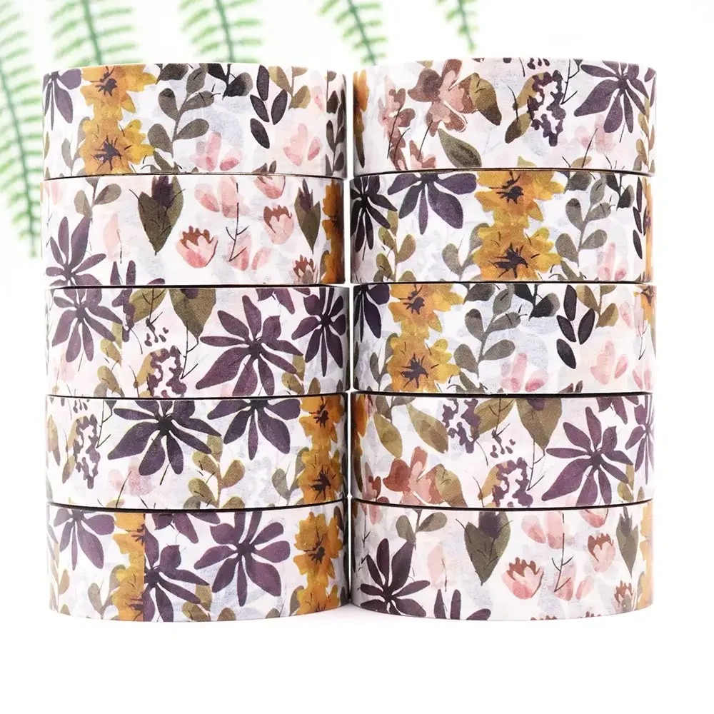 

NEW 10pcs/lot 15mm x 10m Colourful Tape Floral Leaves Masking Adhesive Washi Tapes office supplies scrapbooking stationary tapes