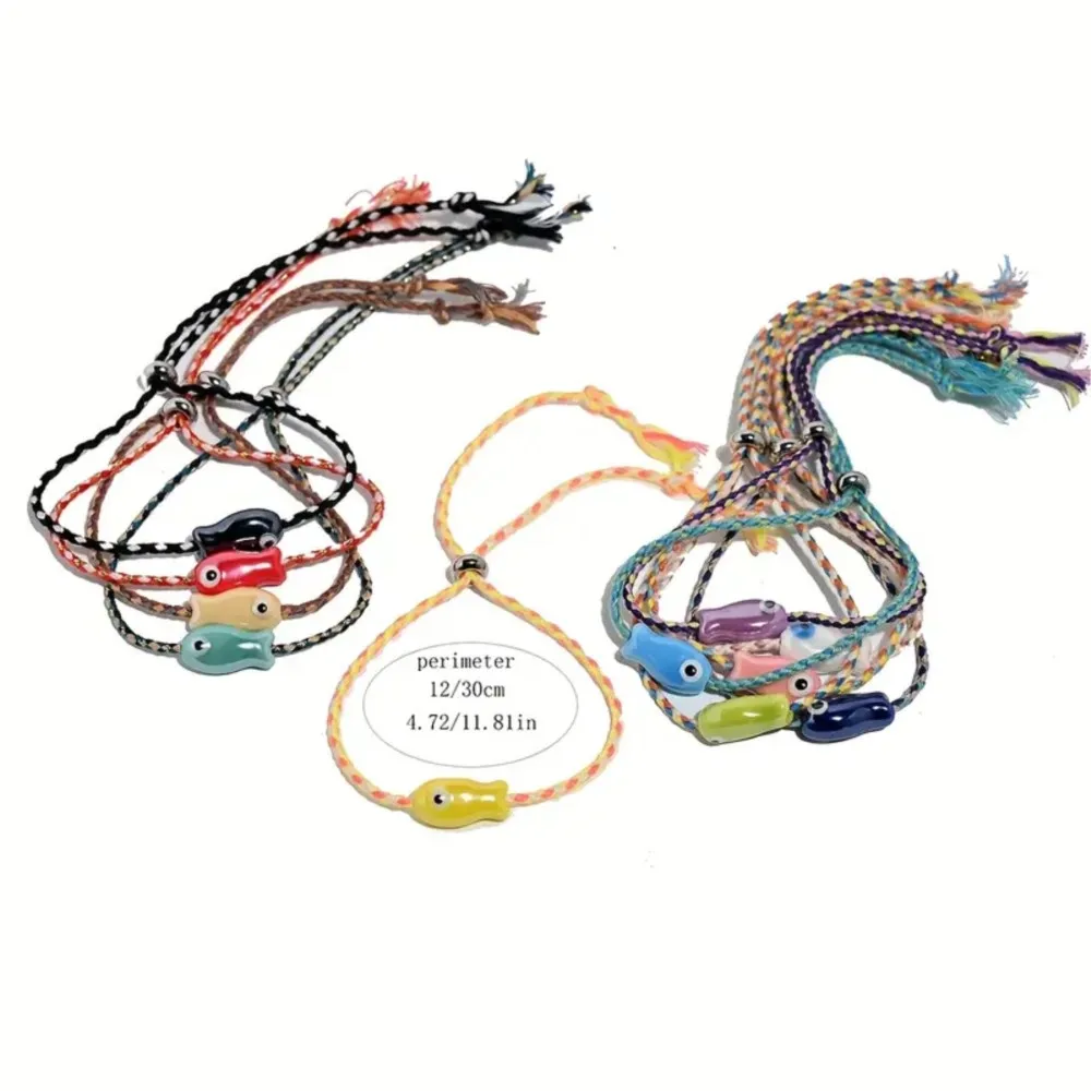 Colorful Bohemian Ceramic Fish Anklet for Women Bohemian Style Adjustable Multicolored Rope Bracelet Summer Hoilday Jewelry Gift