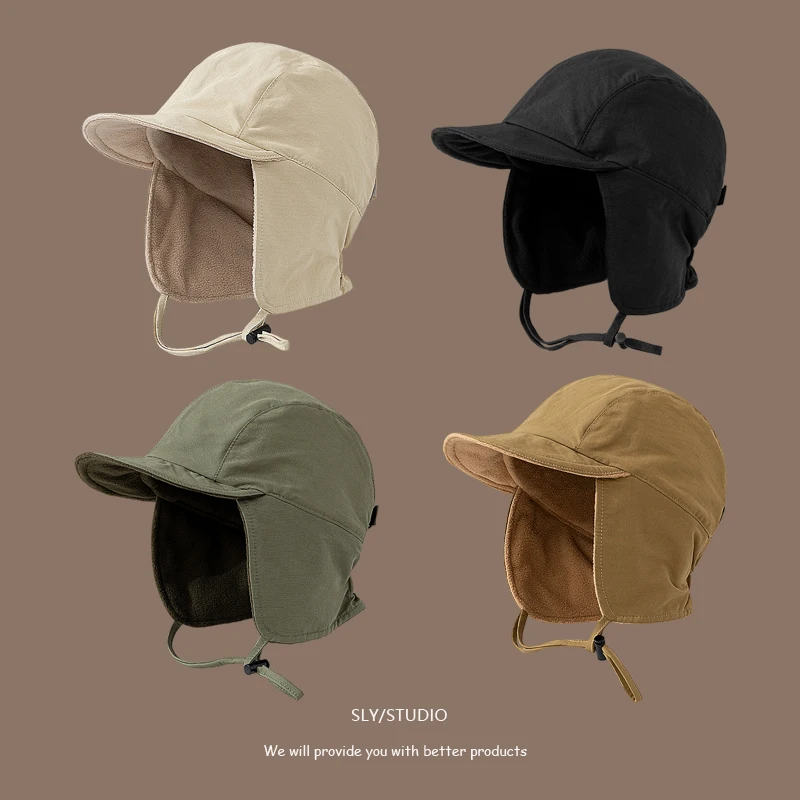 American New Pilot Hat Men's Winter Velvet Warm Ski Hat Personalized Cycling Ear Protection Lei Feng Bomber Women's Tide, winter hat,earflap hat