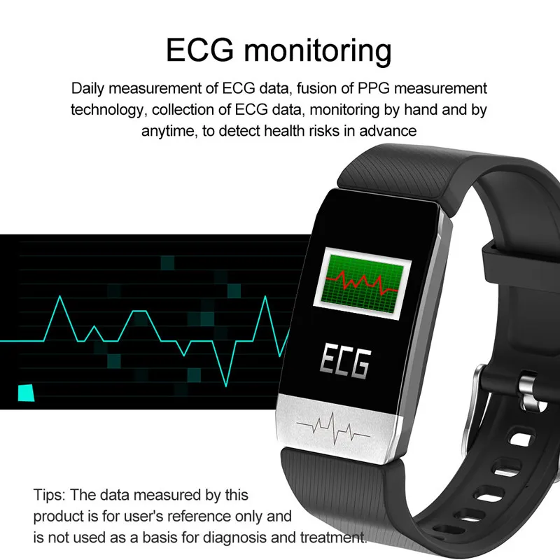 Montre intelligente de marque T1S, mesure de la température, ECG, fréquence cardiaque, moniteur de pression artérielle, prévisions météo, rappel, bracelets Smartwatch