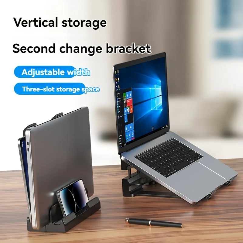 ABS material Adjustable vertical laptop stand with three-slot stand padded computer stand for 16-inch laptops-rectangular laptop stand laptop riser stand