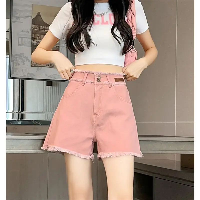 Women Summer Denim Pink Shorts Push Up Sweat Y2K Ladies High Waist Shorts Sports Sexy Short Long Femme Mujer Jeans Denim Pants