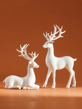 2 Pcs Reindeer Christmas Table Decoration for Home Indoor Xmas Holiday Small Statue Rustic Table Decor Christmas Reindeer Decor