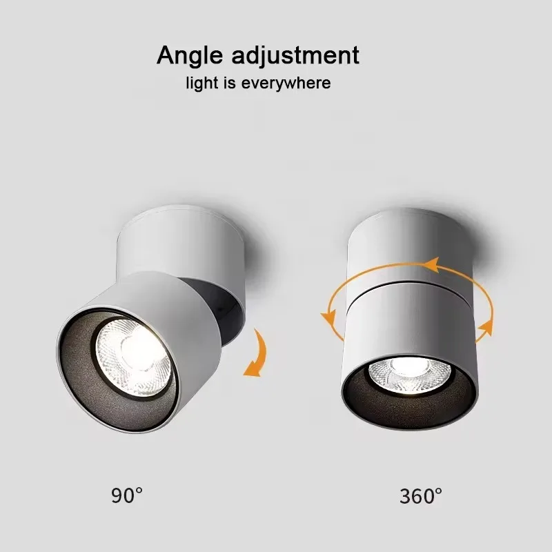 Round Surface-mounted Dimmable Spotlights Foldable and rotates 360&deg; Spot Down Light 7W 10W 12W 15W 110V 220V Interior lighting