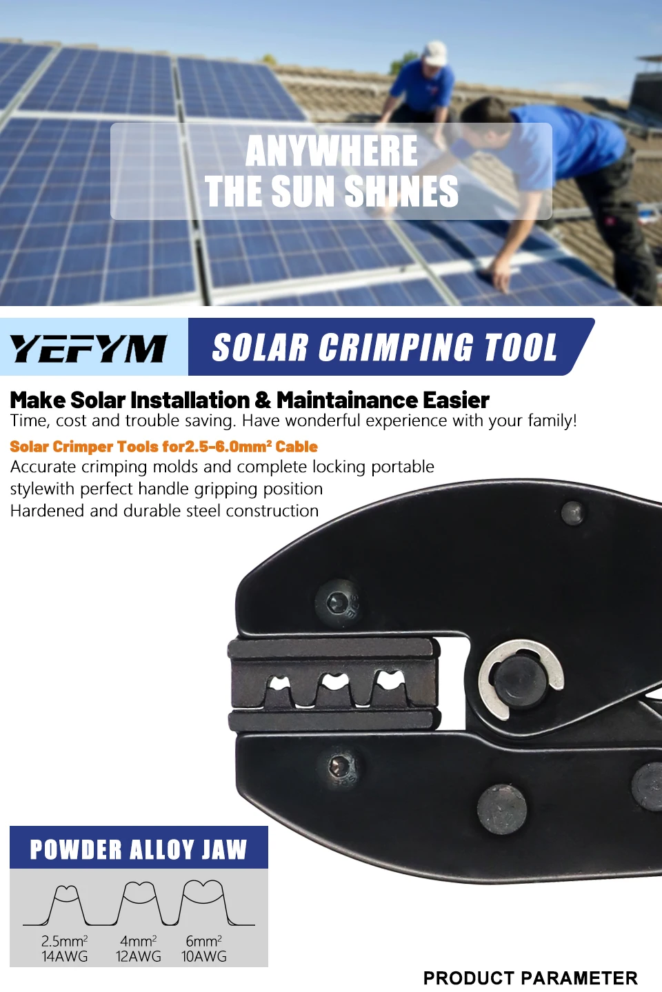 Solar-PV-Kabel-Crimpwerkzeug LY-2546B Kit für 2,5/4/6mm² mit Abisolierer YE-1R, Solarschlüssel und Solar-Steckverbinder-Sets – Detail 1