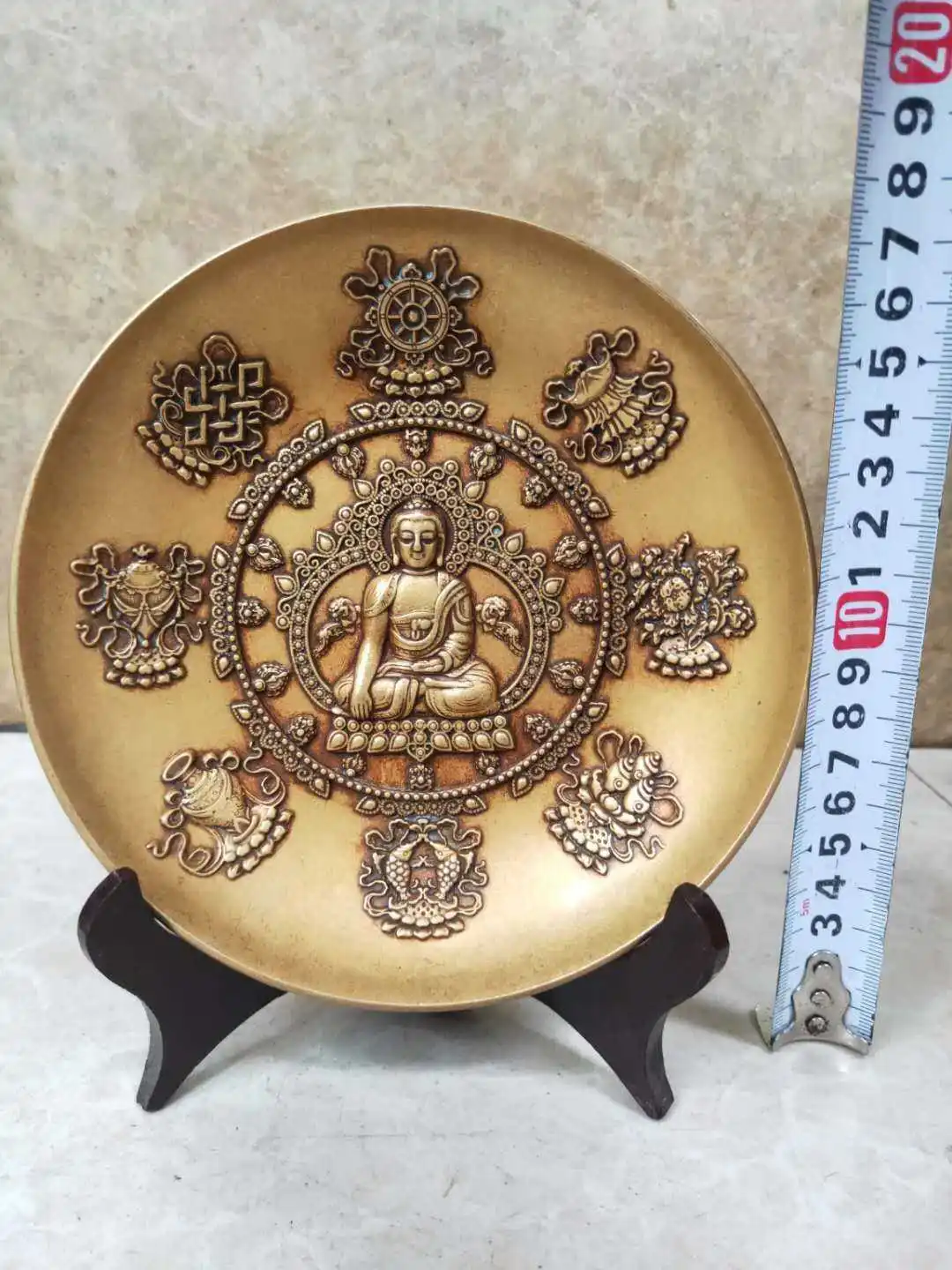 

Antique Bronze Ware Collection Pure Brass Treasure Buddha Plate Eight Treasures Buddha Plate