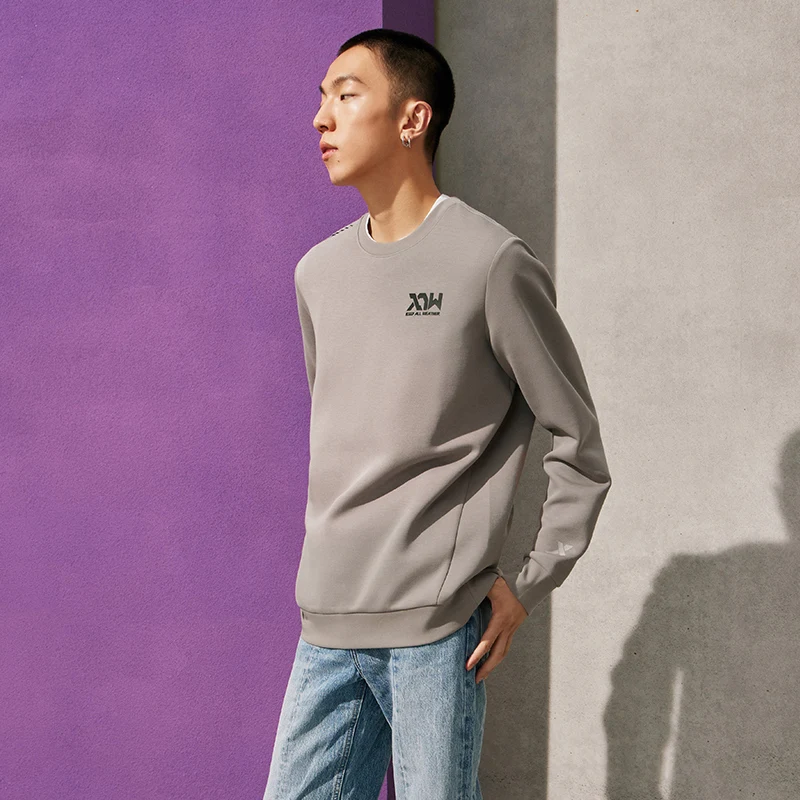 Xtep Pullover Sweater Men's Solid Color Simple Design Sweatshirts Causal Fashion Hoodies Long Sleeve Tops 877329920038