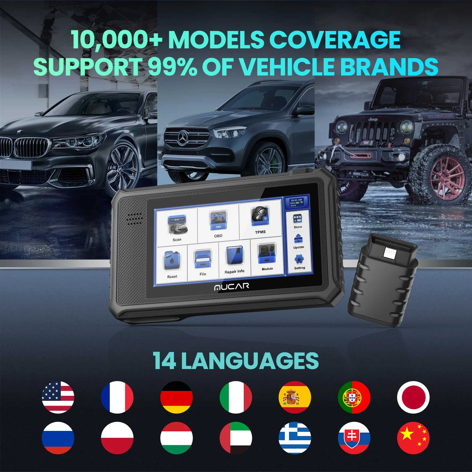 2023 MUCAR VO6 OBD2 Scanner 32GB All Systems Diagnostic with 28 Reset Auto  VIN/IMMO/EPB/BMS/SAS/ABS Sevice Lifetime Free Update