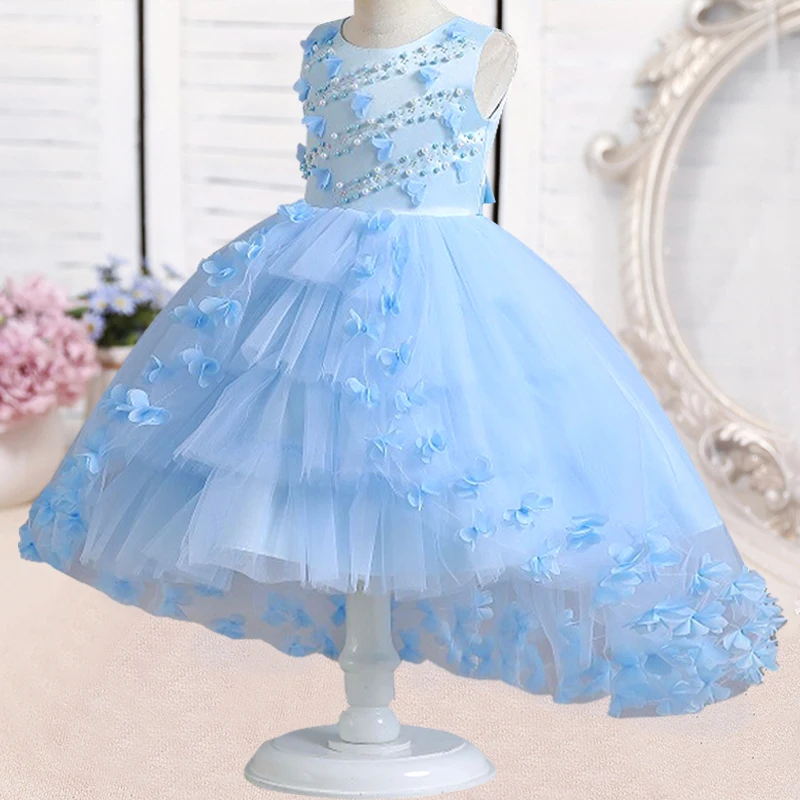 New Flower Girl Pearl Wedding Dress Tuxedo Princess Dress Suitable for Girls' Elegant Birthday Party Christmas Dress 4-12 Years