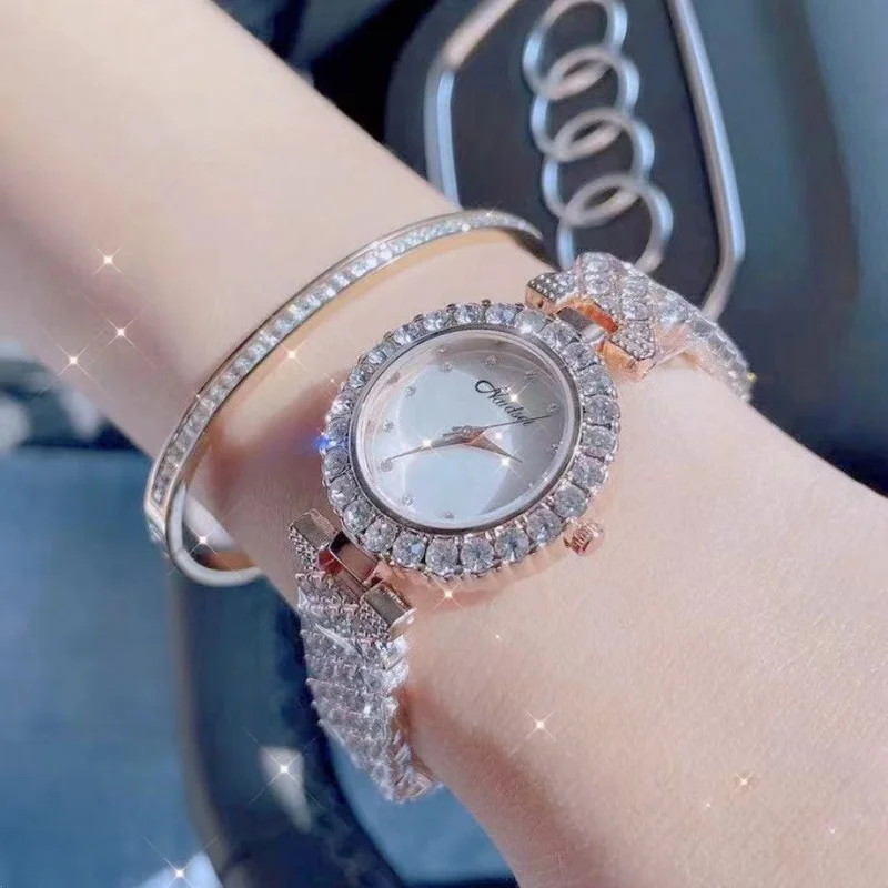 New ins style fashionable rhinestone full diamond watch female student waterproof steel belt female watch bracelet pop-up