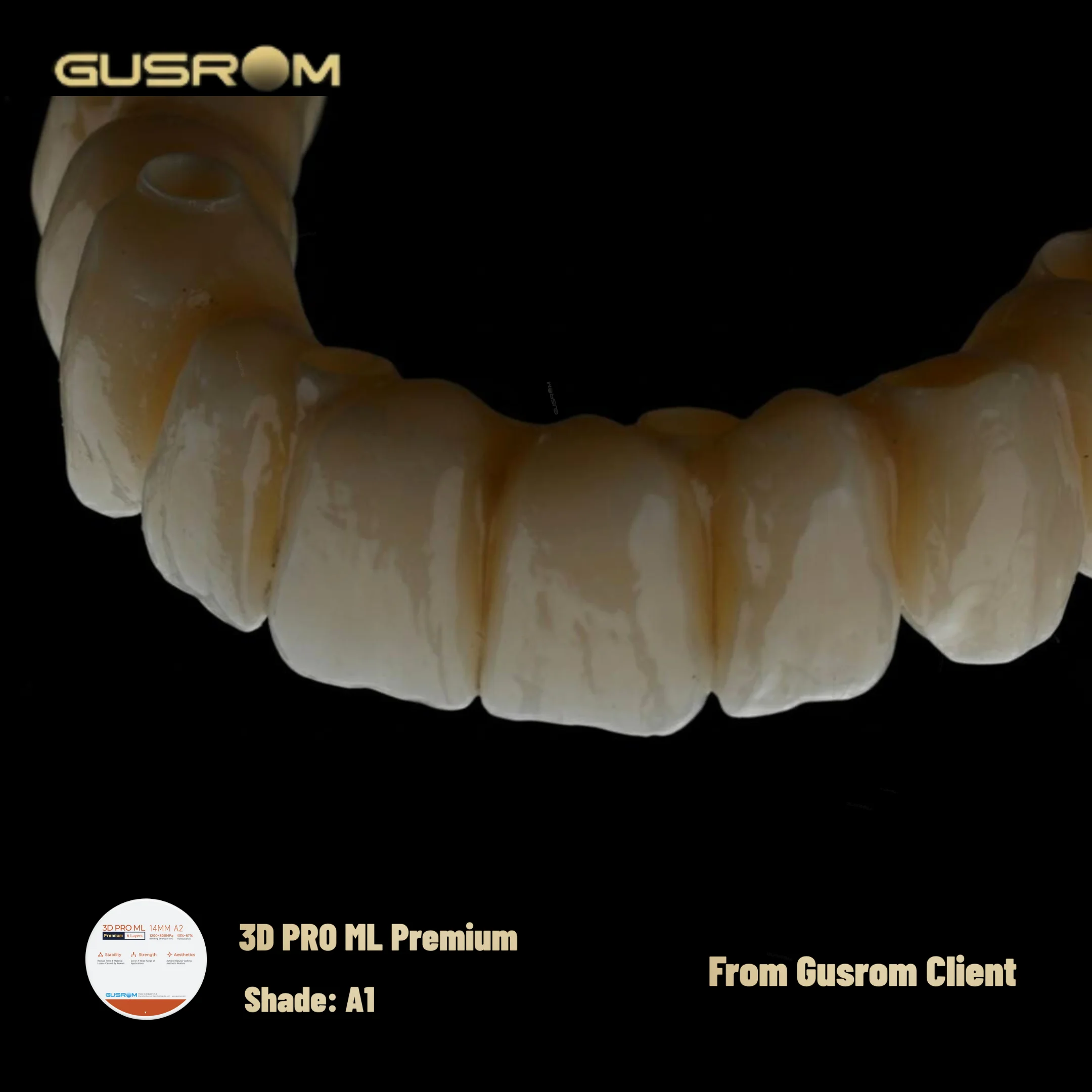 GUSROM 3D PRO ML Premium Mehrschichtiger Zirkonoxid-Block 98mmA2 6 Schichten 1200MPa 57% Transluzenz CAD CAM Dental-Scheibe für Kronen und Brücken – Detail 6