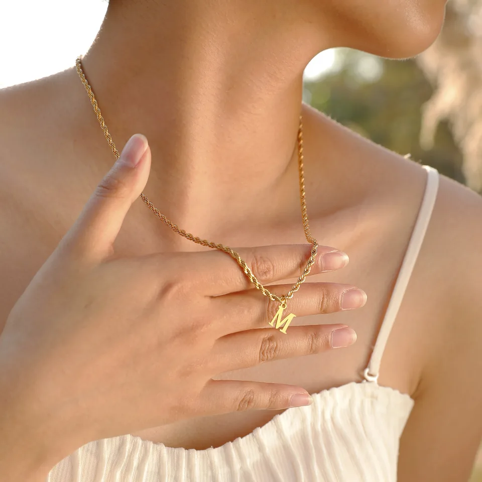 Collana iniziale in acciaio inossidabile per donna uomo lettera nome collana corda catena gioielli a maglie  36