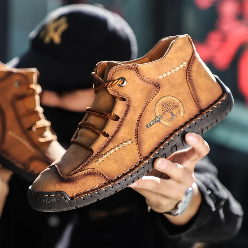 Winter Men's Boots Warm Fur Genuine Leather Men's Snow Boots Plush Waterproof Handmade Autumn Outdoor Motorcycle outdoor boots men leather boots