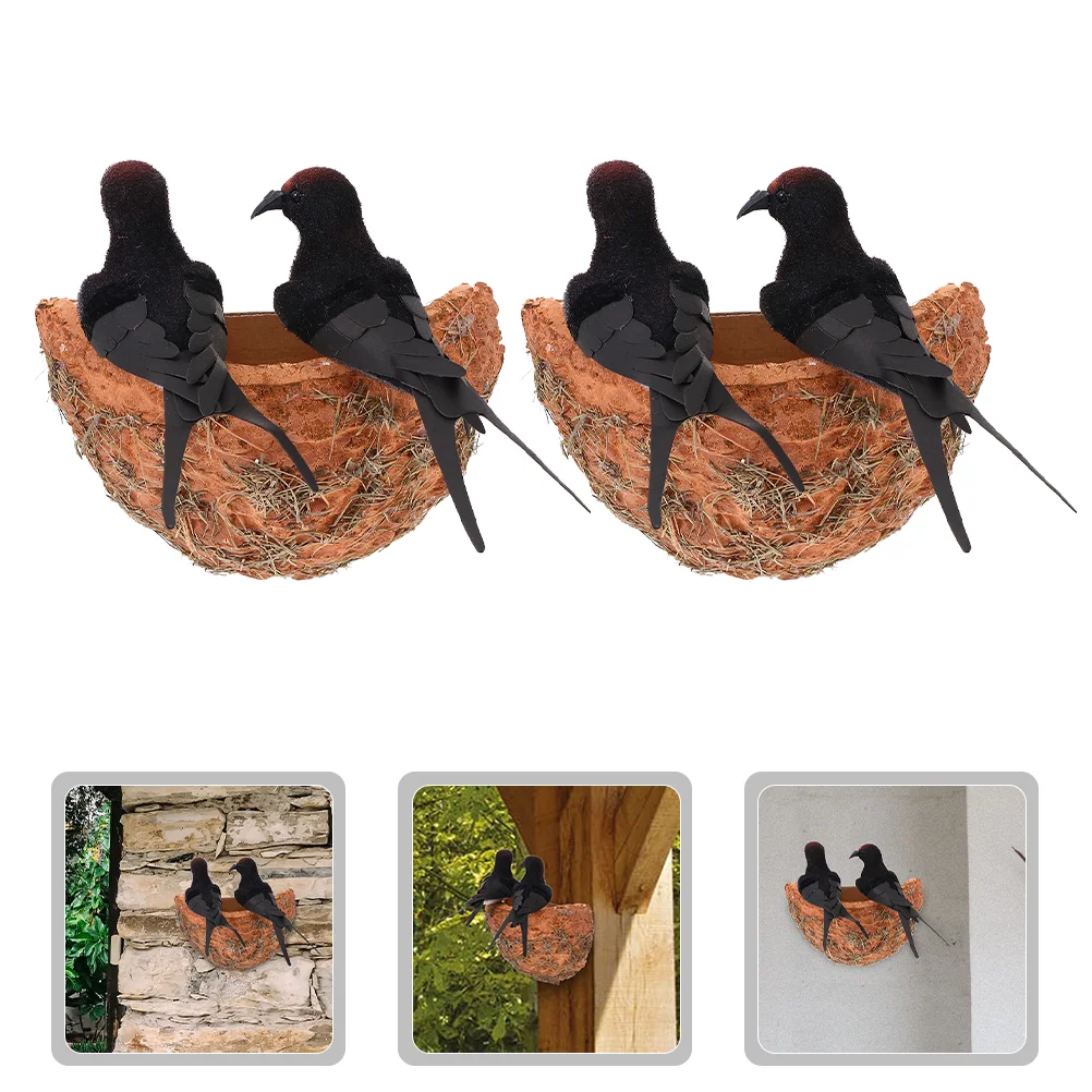 

2 Sets Home Decor Ornament Simulated Swallow Nest Bird for Tree Artificial with Bird's Simulation Statue