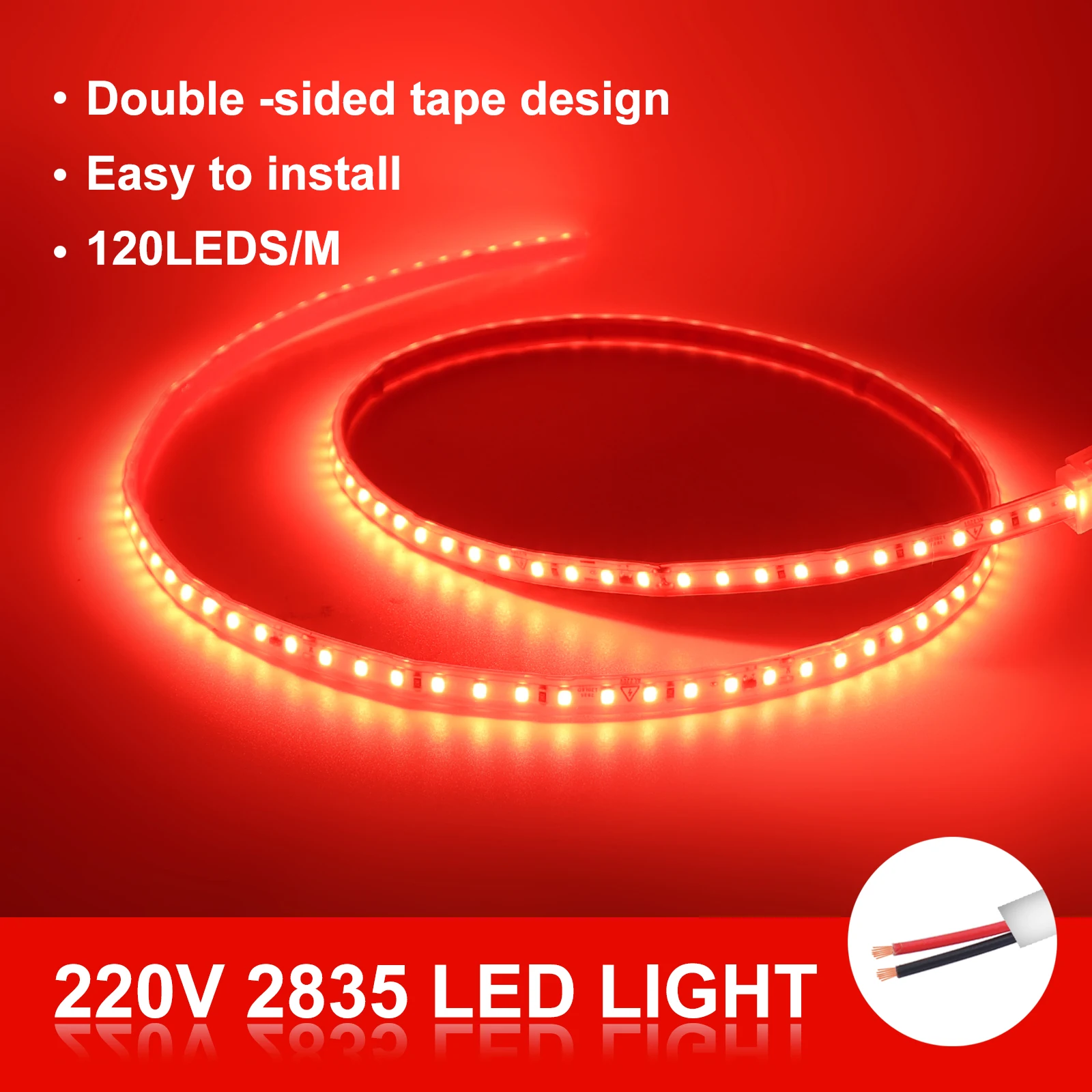 thumbnail image 1 of Tira de luces LED AC220V 230V 2835 120 LED/m Barra de lámpara con cinta adhesiva suave flexible y cortable de 10 cm, color rojo, azul hielo, verde, amarillo y rosa, 1 of 5