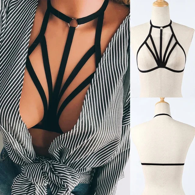 Women Goth Sexy Elastic Harness Bandage Bustier Hollow Cage Bra Tops Bralette Lingerie Tanks Lady See Through Exotic Apparel - Image 5