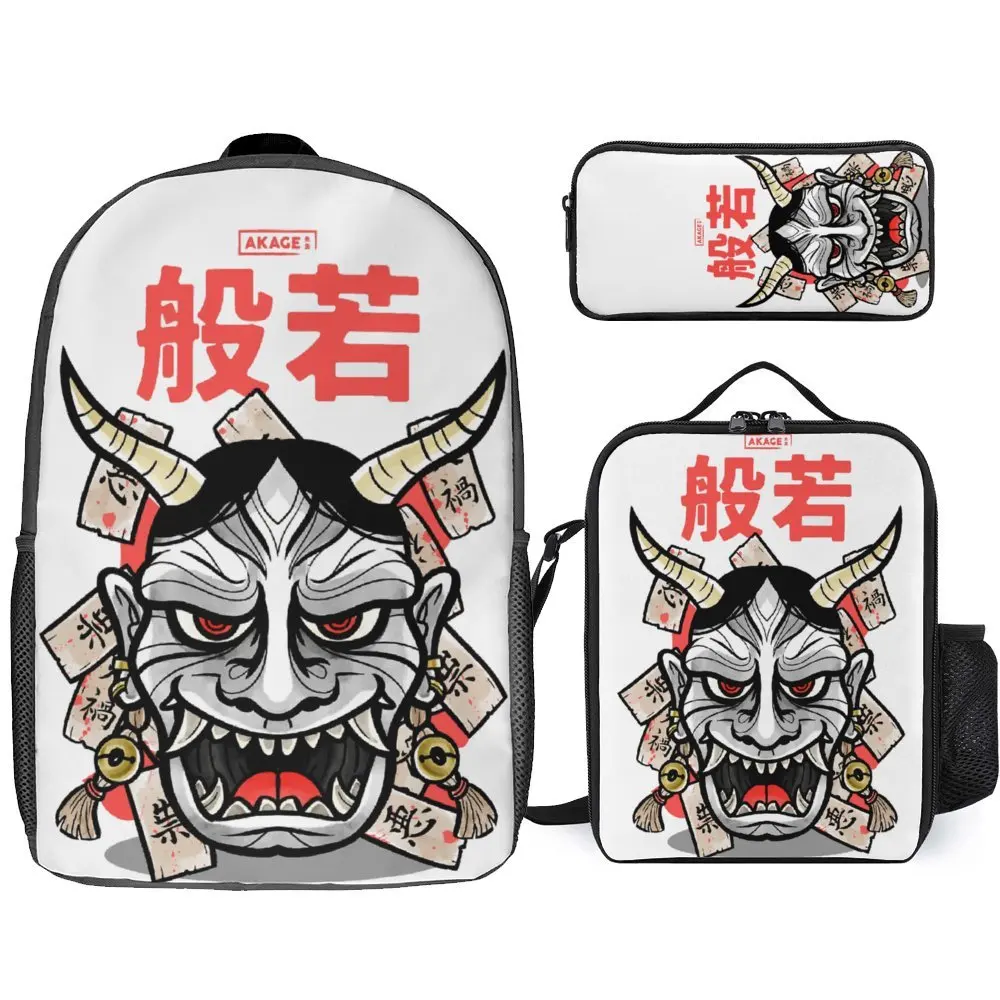 3 In 1 Set 17 Pollici Zaino Lunch Bag Pen Bag The Hannya Mask Japanese Demon Oni Yokai Firm Field Pack Cozy School Premium