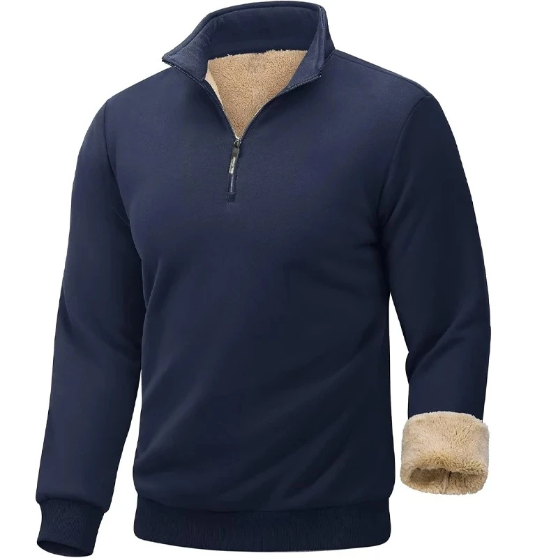 Men's Long Sleeve Zip Thick Pullover Winter Warm Sherpa Lined TShirts for Men Autumn Outdoor Heavyweight Sweatshirts Coats