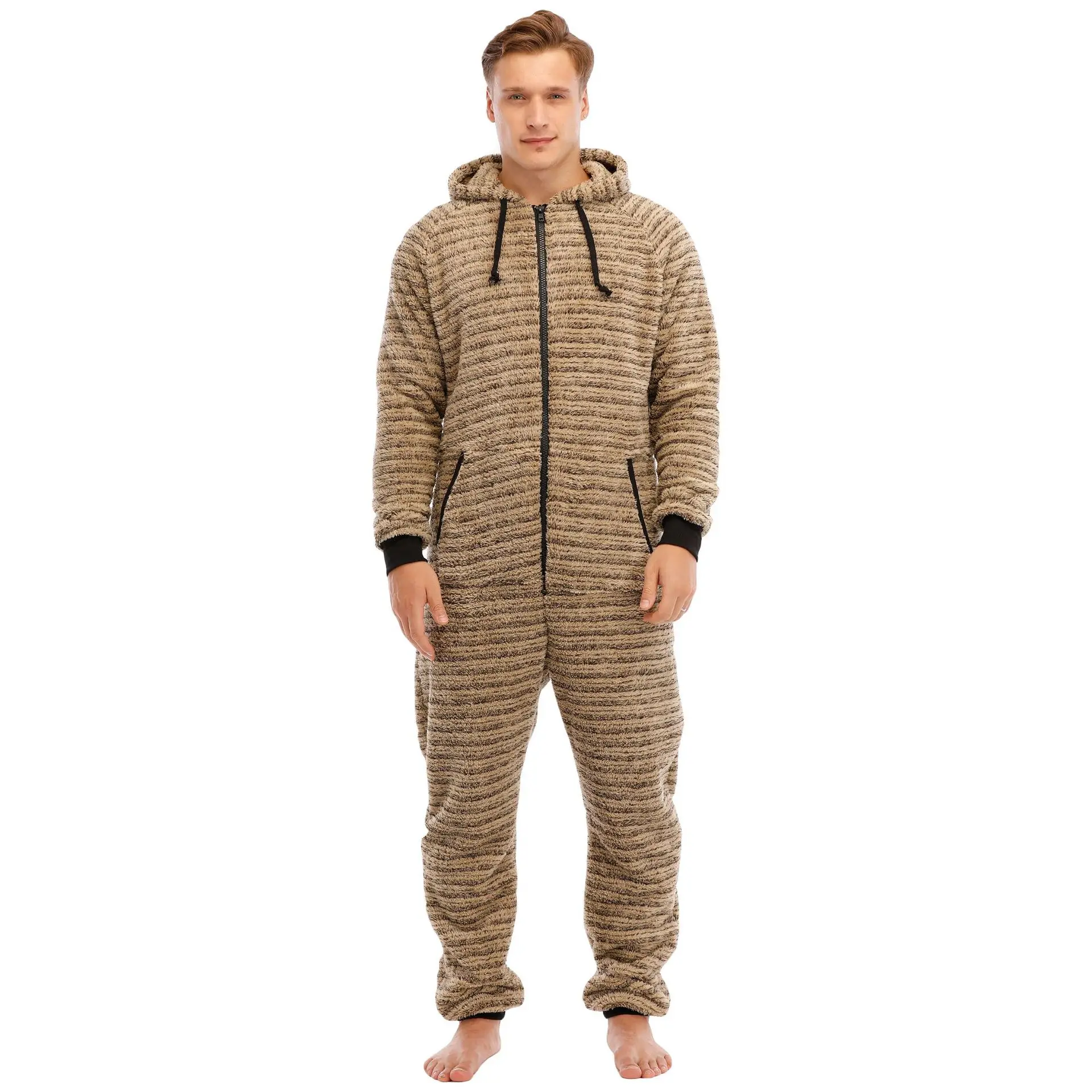 Winter Pajamas Adult Men Hooded One-Piece Flannel Pijama Jumpsuit Body Sleepwear Fleece Cosplay Onesies