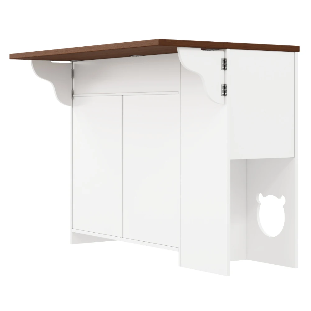 120×(40+30)×90cm Kücheninsel – Trolley & Sideboard mit Schubladen, ausziehbarer Arbeitsplatte, Gewürzregal und Tiernahrungsbereich (ohne Katzenhalter) – Detail 16