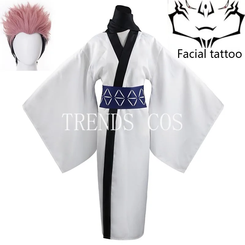 

Ryomen Sukuna Cosplay Costume Halloween Party White Kimono Outfit for Men Women Sukuna's Kimono with Tattoo Sticker