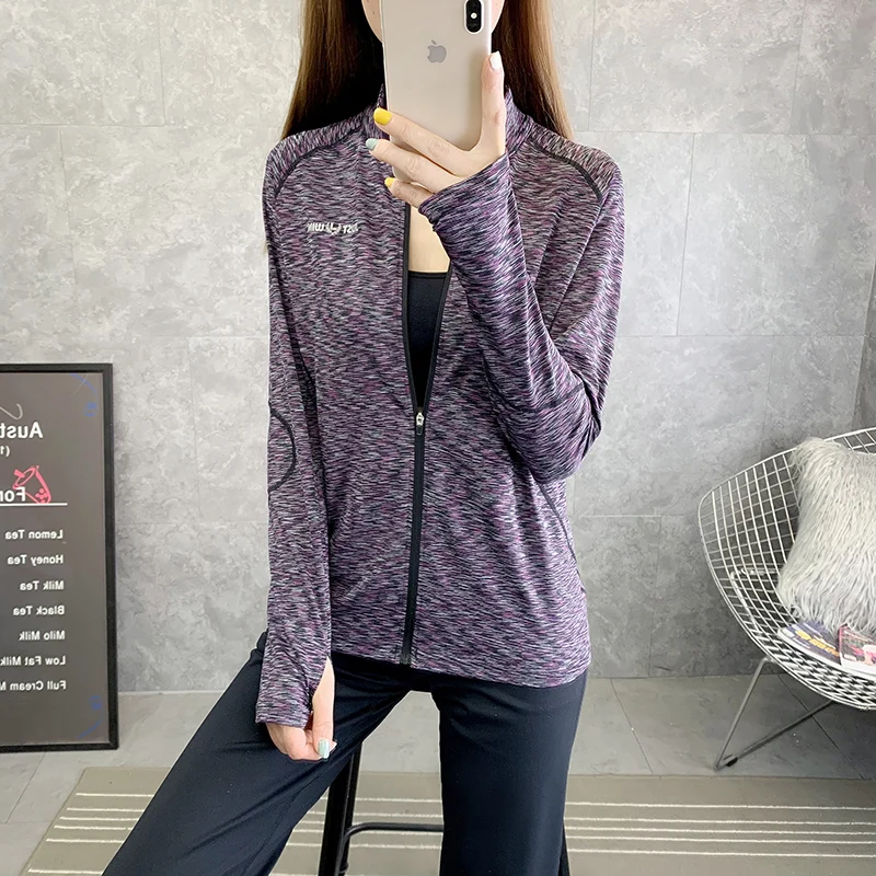 여성용 봄 가을 야외 긴팔 속건 스포츠웨어 탄력있는 다용도 러닝 재킷 스웨트셔츠 오픈 가디건 코트