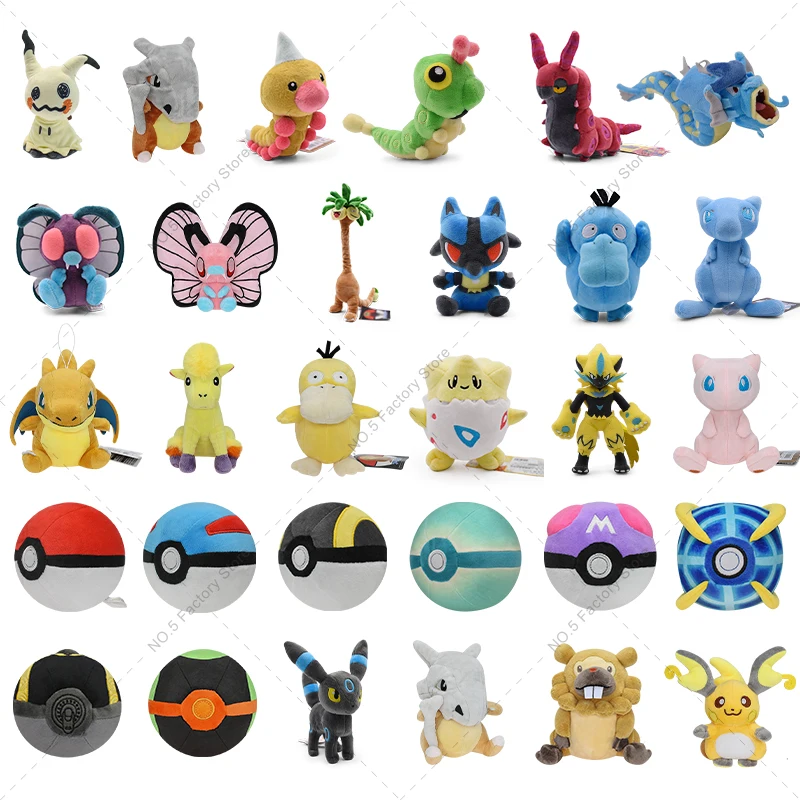 30 Stile Pokemon Cartoon Plüschtier Raichu Mimikyu Cubone Charizard Y&X Psyduck Poke Ball Weedle Mew Glänzende Stofftierpuppe