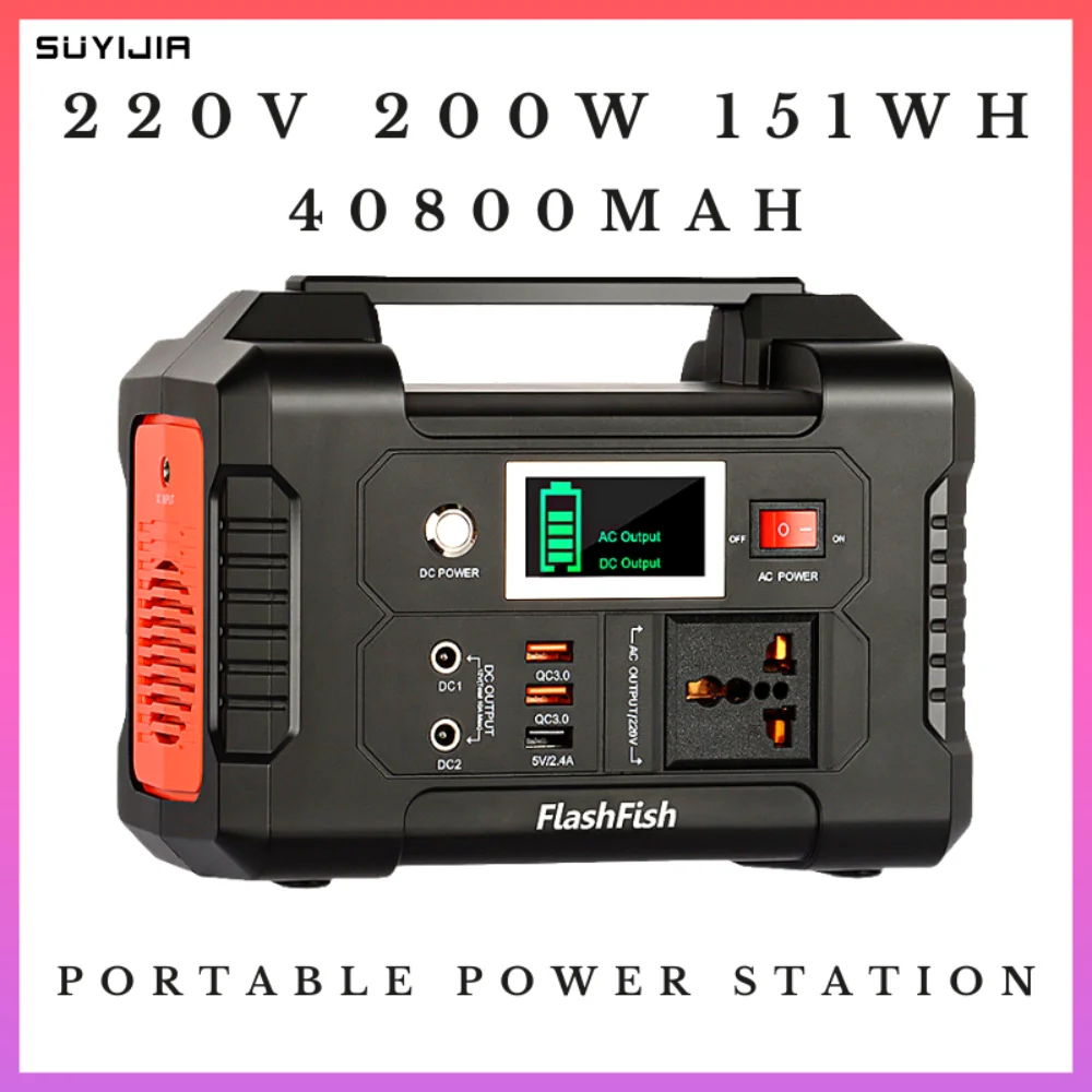 

220V/110V Portable Power Station Rechargeable 200W 151Wh Outdoor Generator Large Capacity Power Bank Camping Generador Solar