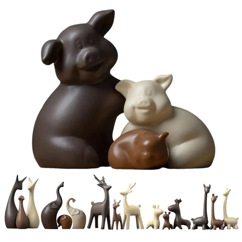 

3Pcs Ceramic Family Figurines Creative Animal Sculpture For Family Lovely Art Figurines Home & garden decoration Accessories