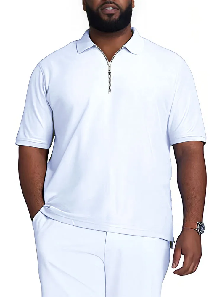 

Polo Large Size Men's Solid Color Polo Shirt Short Sleeve Turn-Down Collar Zipper Polo Shirt Summer Male Tops S-5XL