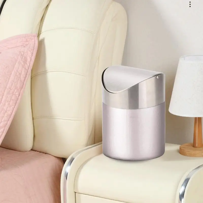 12PB Small Trash Can with Swing Top Lid Desktop Dust Bin Indoor Table Waste Bins for Office Desk Bathroom Dressing Countertop