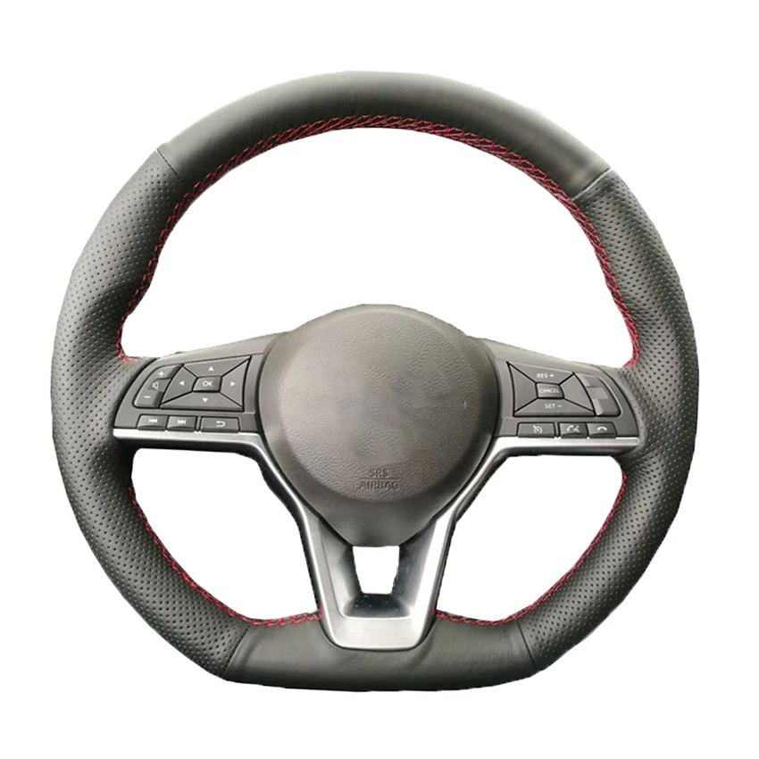 Black Artificial Leather Hand Sewing No slip Car Steering Wheel Cover