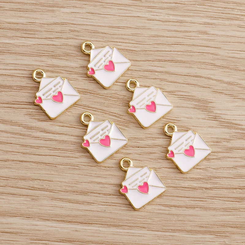 Tusember 10Pcs 달콤한 사랑 하트 봉투 에나멜 참 DIY 귀걸이 팔찌 쥬얼리 만들기 액세서리에 대한 합금 펜던트