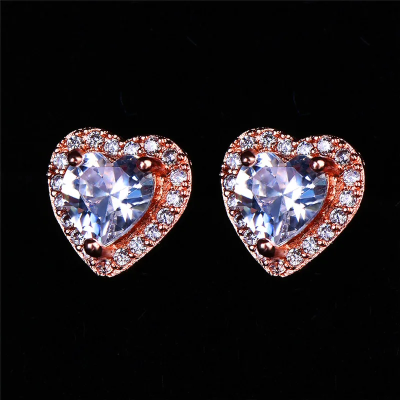 Cute Female Small White Crystal Zircon Stud Earrings Fashion Heart Wedding Jewelry For Women