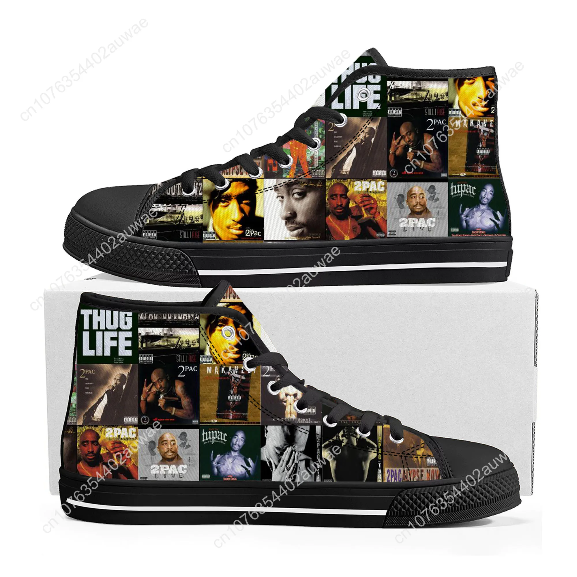Tupac 2pac Fashion Unisex High Top Shoes High Quality Sneakers Men Women Teenager Canvas Sneaker Casual Couple Shoes Custom Shoe