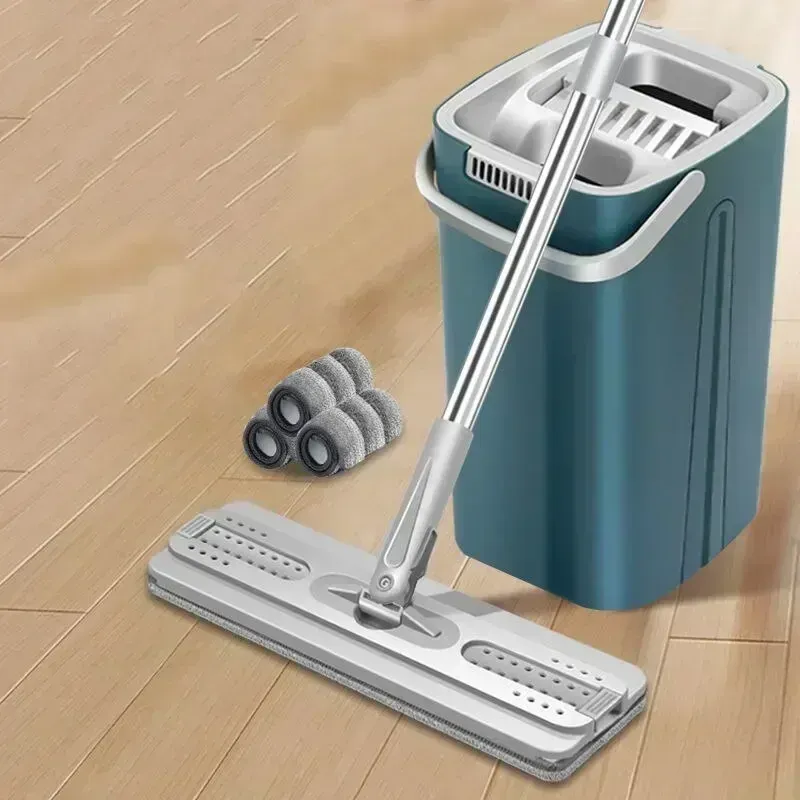 Flat Floor Mop and Bucket Game, Kitchen Cleaning Tool, Microfiber, Squeegee, Magic, Scalable, Brandless D