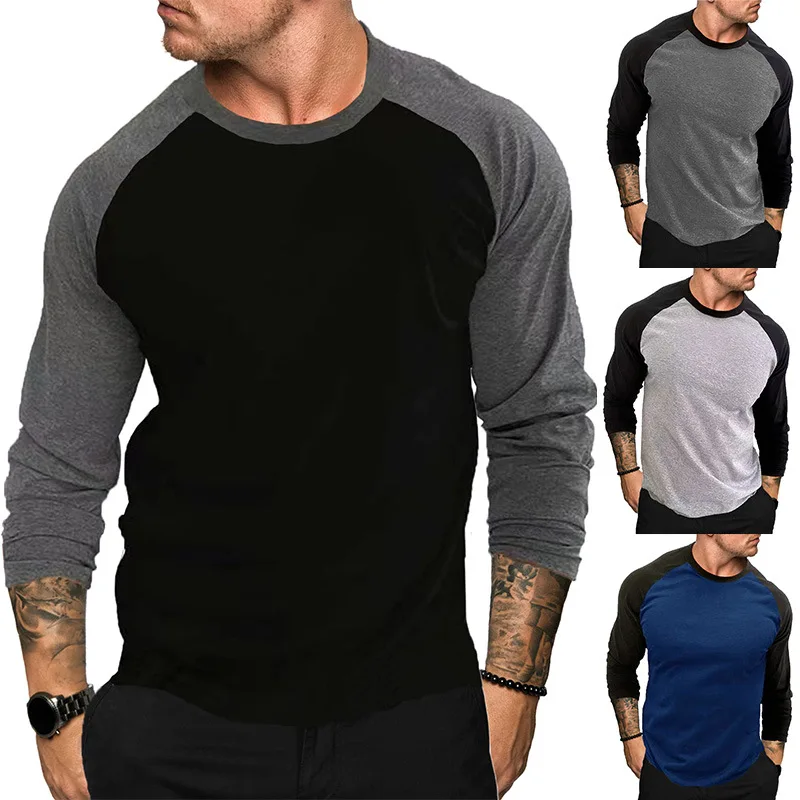 

Cross-border new long-sleeved crewneck T-shirt loose breathable large-size base shirt men's casual rotator cuff top