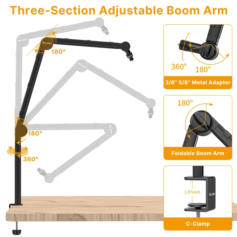 Microfone Boom Braço Suporte para Gravação Mesa Dslr Câmera Holder Suspensão Ajustável Mic Boom Parafuso de Montagem Vijim-ls24 - Image 2