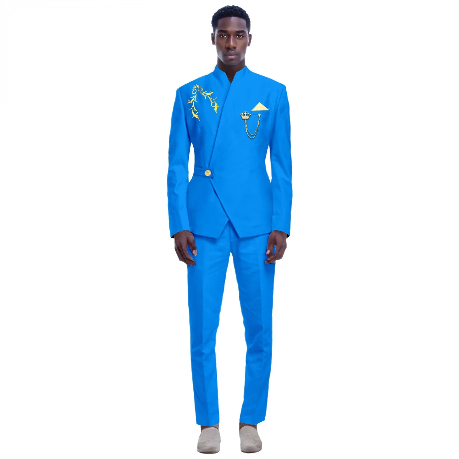 thumbnail image 1 of Nuevos trajes amarillos para hombre, último diseño, solapa, un botón, informal, ajustado, traje para hombre, negocios, boda, novio, elegante, 2 piezas, chaqueta, pantalones, 1 of 5