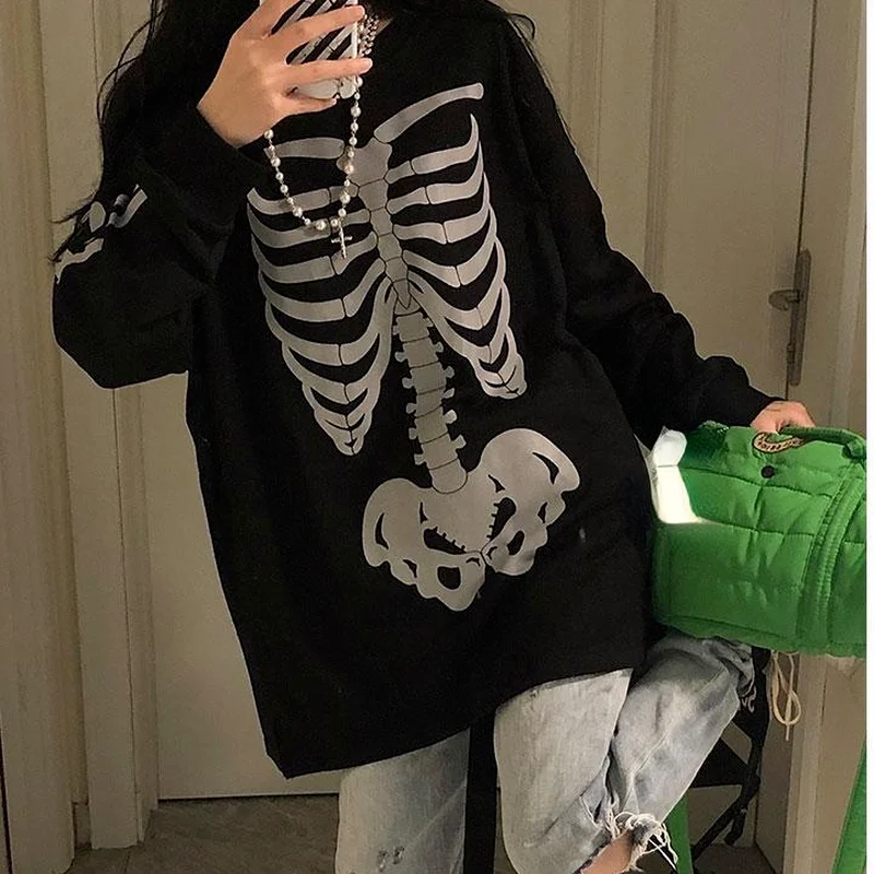 Deeptown Gothic Streetwear Skeleton Oversize Hoodie Women 1