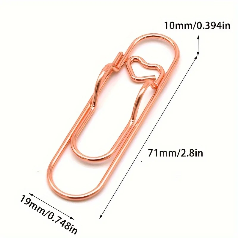 6개 하트 모양 펜 클립, 로즈 골드 & 금속 펜 홀더, 사무용 문구류, 문서 정리 클립, 창의적인 종이 클립