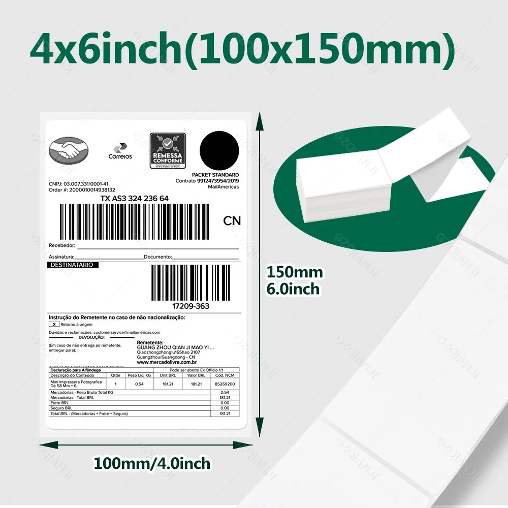 4x6 inch 100*150mm A6 4x4'' Shipping Labels FanFold Paper Rolls Sticker Paper for Thermal Shipping Label LOGO Barcode Address