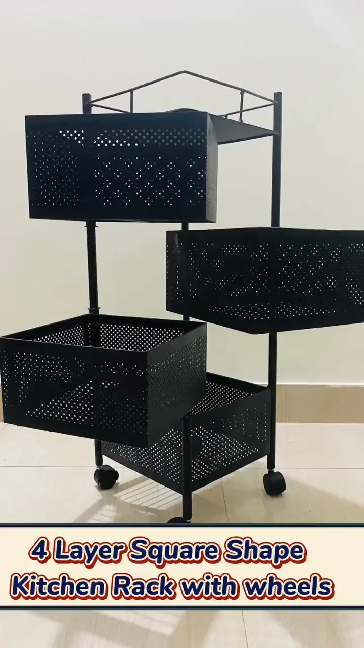 4 Layer Square Shape kitchen Rack with 360° Rotating Rack for Easy ...