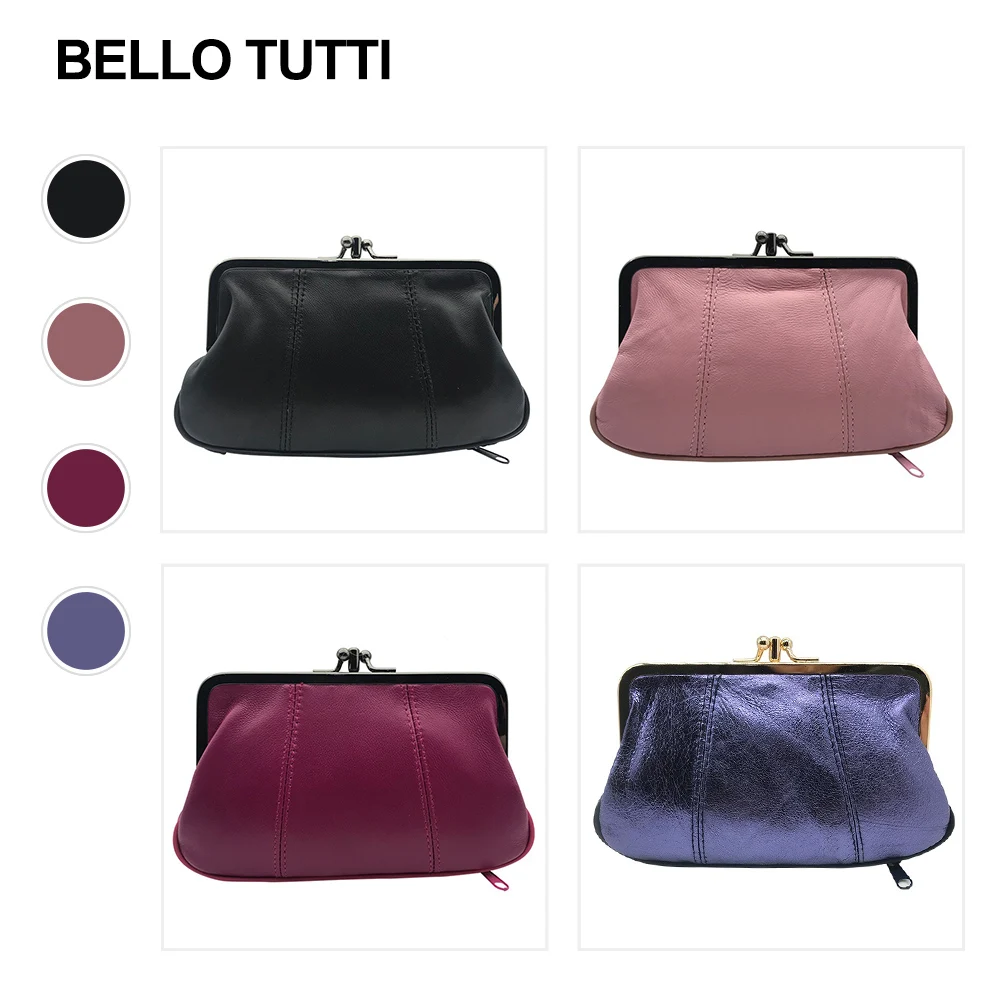 BELLO TUTTI New style Coin Purse Genuine Leather Card Holder Wallet Metal Frame Change Purse For Girls Original Small Coin Bag